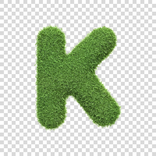 La letra K en forma de hierba verde exuberante aislada sobre un fondo blanco Vista delantera