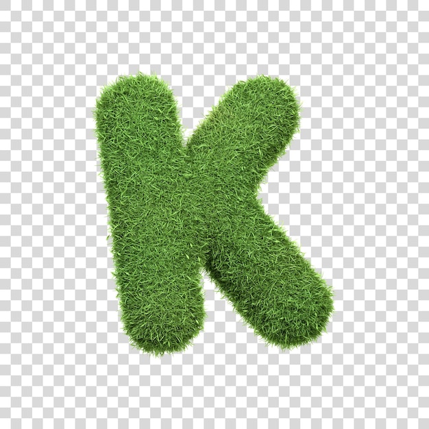 Letra K en forma de hierba verde exuberante aislada sobre un fondo blanco Vista lateral