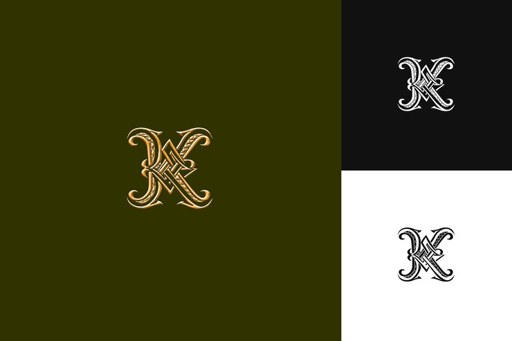PSD letra k logo com noble vibe monograma logo estilo design log ilustração logo desenhos vetoriais