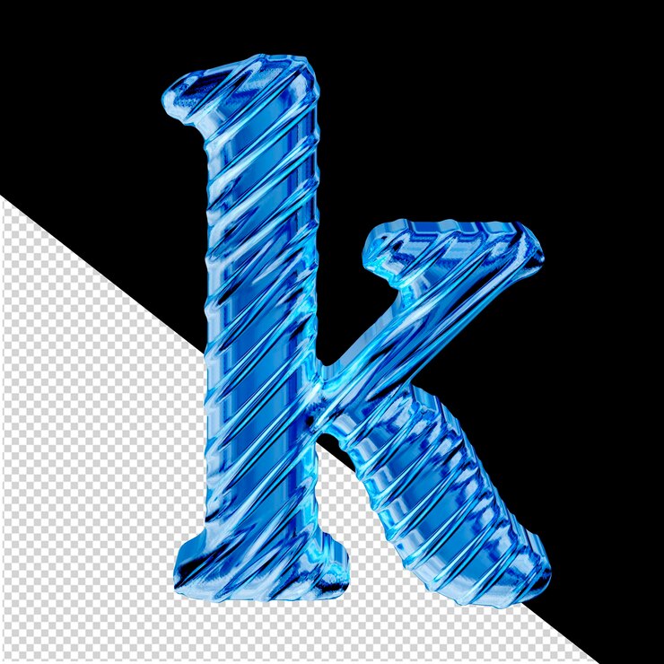 PSD letra k del símbolo de hielo azul acanalado