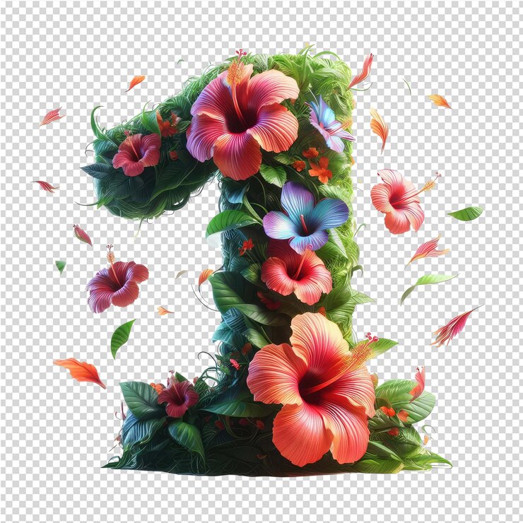 PSD una letra l hecha de flores y hojas