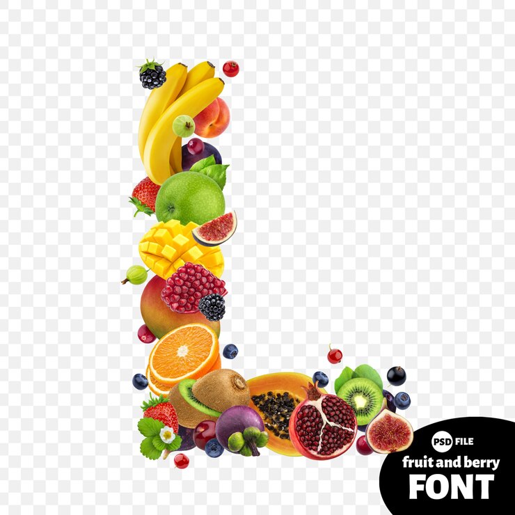 PSD letra l, símbolo de fuente de fruta