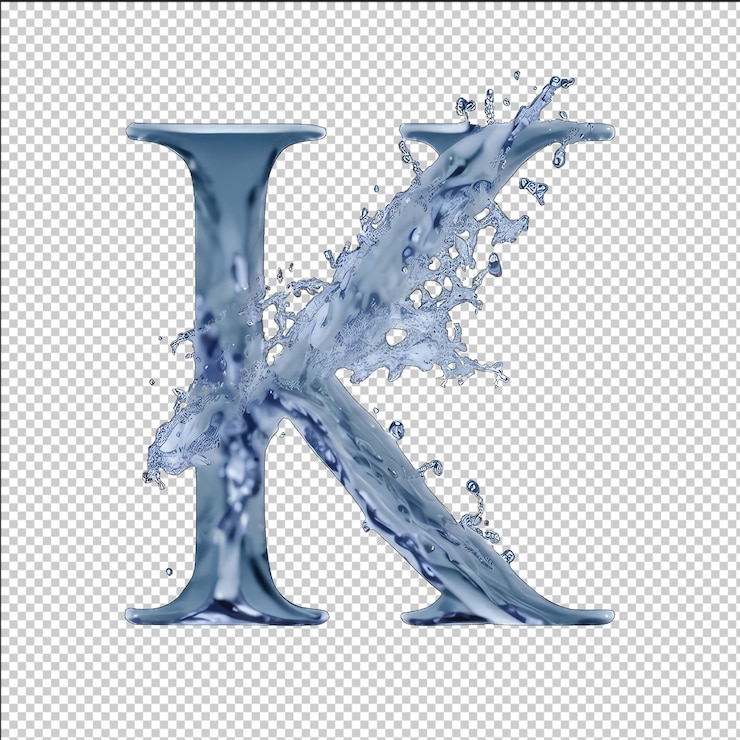 PSD letra líquida k splash isolado em fundo branco