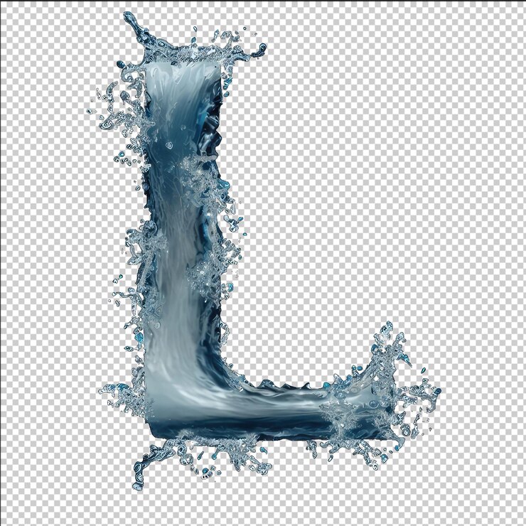 PSD letra líquida l splash isolado em fundo branco