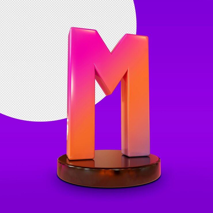 PSD letra m, 3d, render, aislado