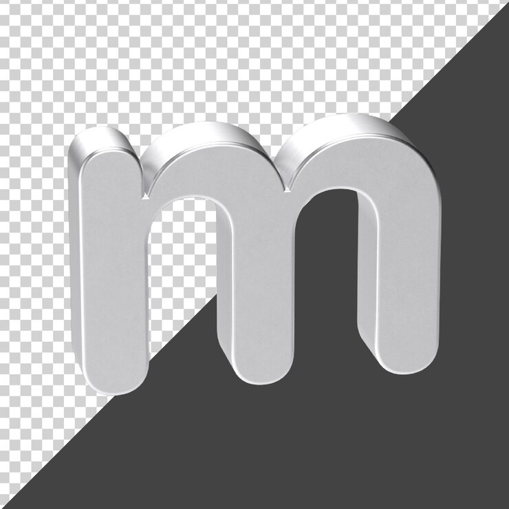 PSD letra m hecha de plata en representación 3d 3d realista letra m