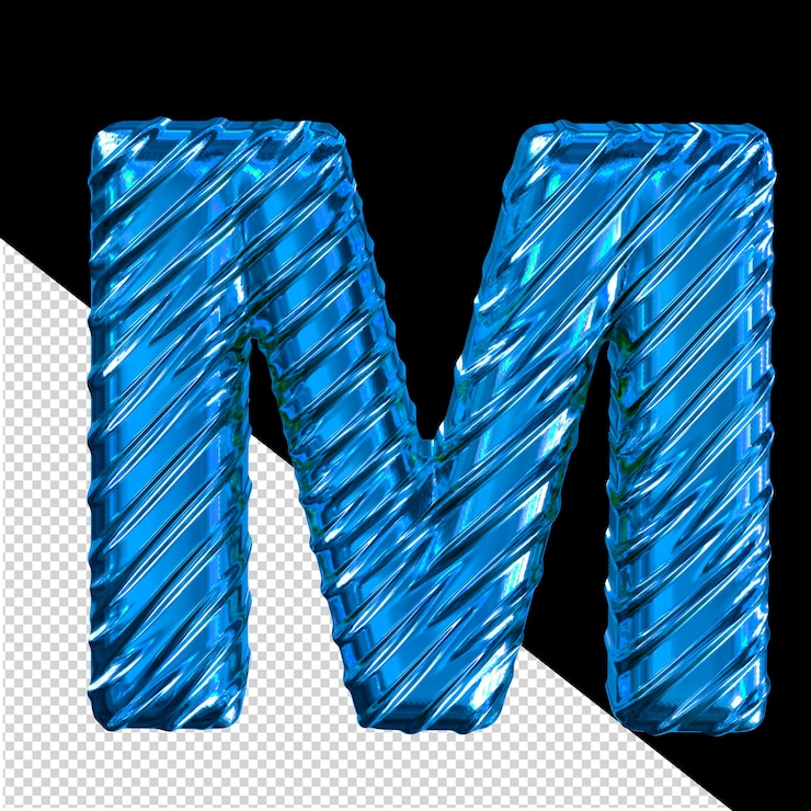 PSD letra m del símbolo 3d azul acanalado