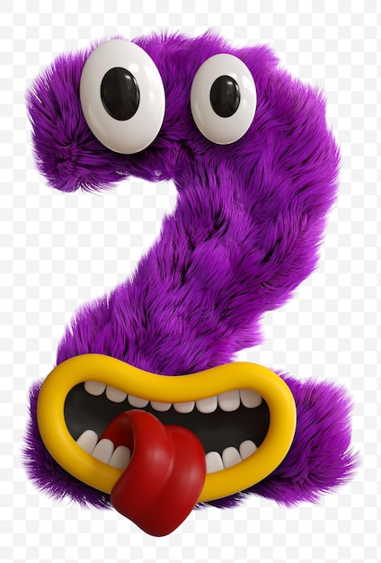 PSD letra maiúscula do rosto de monstro de personagem de desenho animado roxo. 3d render alfabeto isolado.