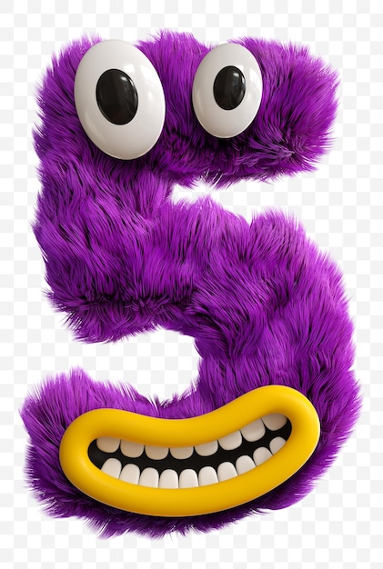 PSD letra maiúscula do rosto de monstro de personagem de desenho animado roxo. 3d render alfabeto isolado.