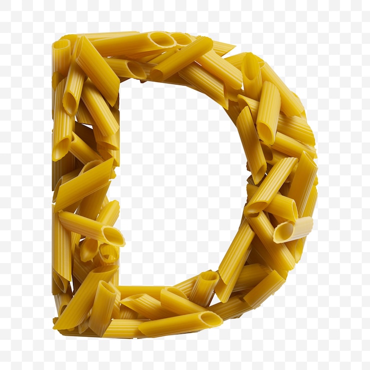 PSD letra mayúscula del alfabeto d hecha de pasta macarrones sobre fondo aislado