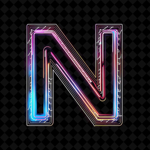 Letra N Decorada com Neon Quebrado Linha Zigsag Acentuada com Neon Cor Y2K Colecção de Arte de Forma