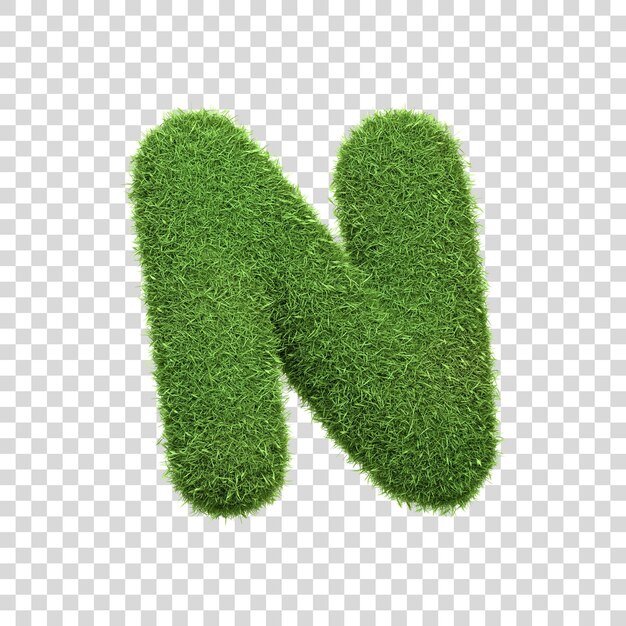 La letra N en forma de hierba verde exuberante aislada sobre un fondo blanco Vista lateral