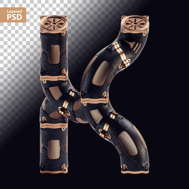 PSD letra negra steampunk 3d con piezas de bronce