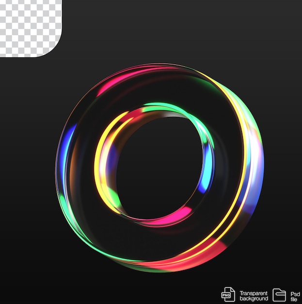 Letra o en estilo de vidrio transparente y archivo psd
