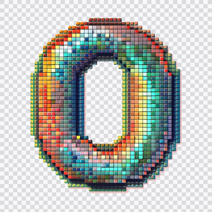 PSD letra o fuente pixel digital fuente voxel fuente pixel art de 8 bits fondo blanco aislado