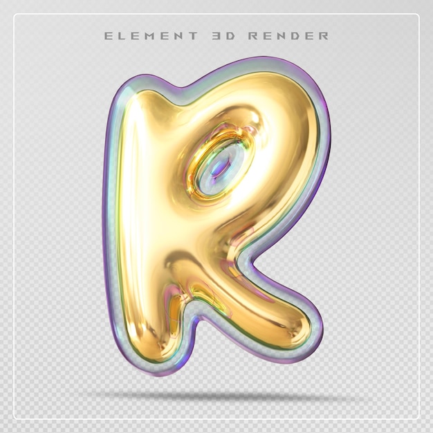 Letra de oro r fuente burbuja renderizado en 3D