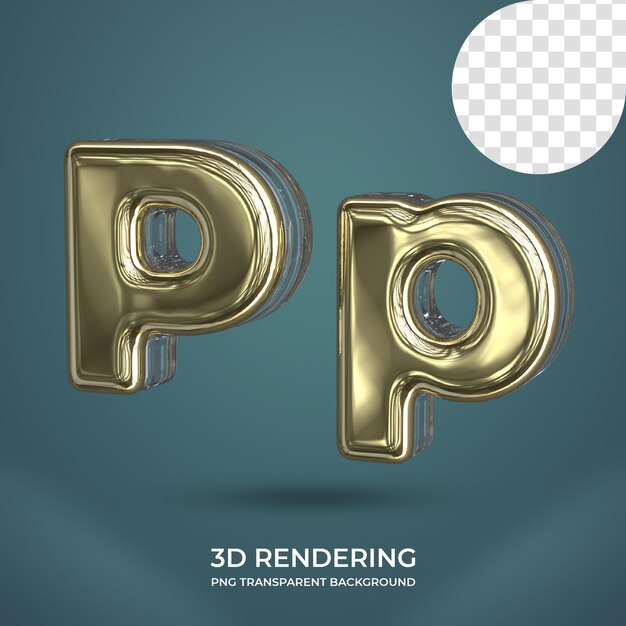 Letra p 3d renderizando fundo transparente isolado