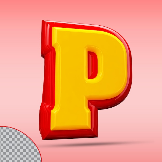 Letra P 3D Style Color rojo y dorado