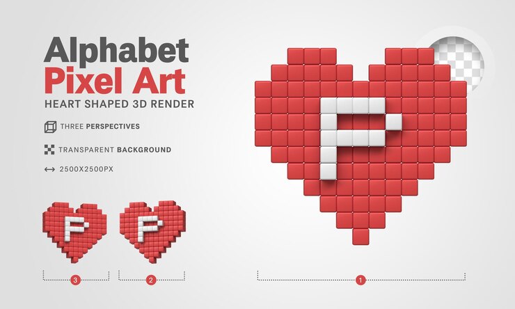 PSD letra p alfabeto pixel art 3d render fondo transparente