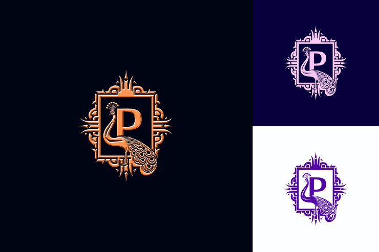 PSD letra p com estilo de design de logotipo art deco com p em forma de natureza coleções vetoriais abstratas