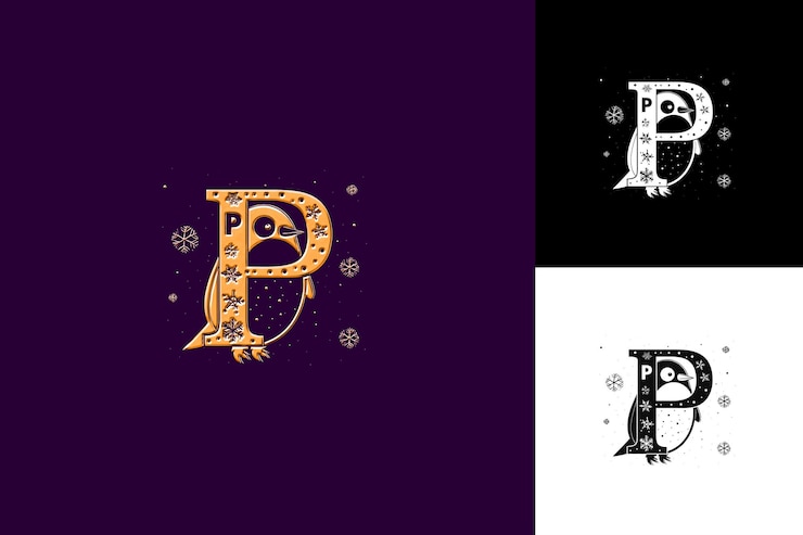 PSD letra p con diseño de logotipo pictórico estilo con p en forma de ilustración diseños vectoriales de logotipo