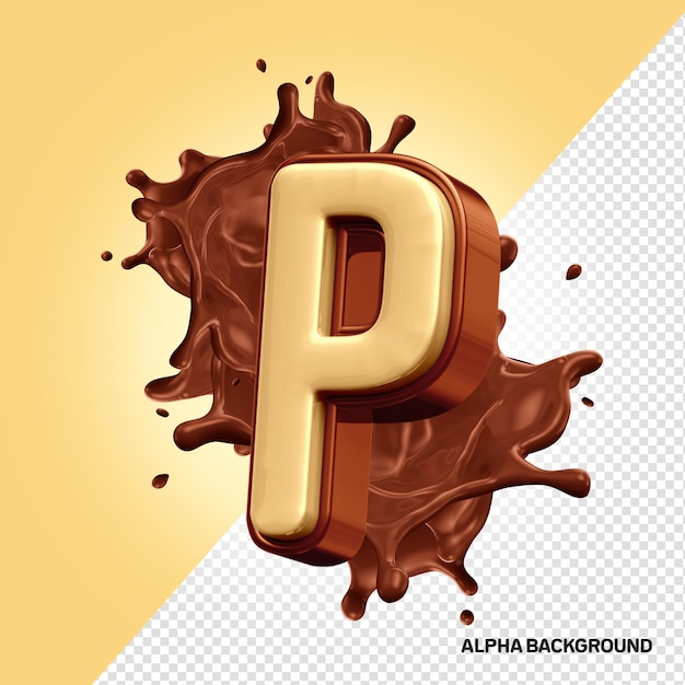 Letra p do alfabeto de chocolate 3d
