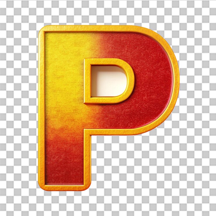PSD letra p con fondo rojo y amarillo aislado en fondo transparente