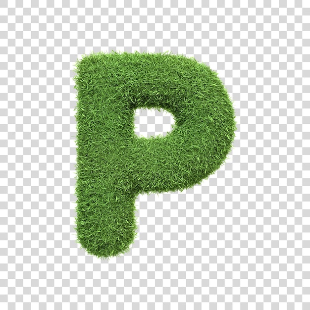 La letra P en forma de hierba verde exuberante aislada sobre un fondo blanco Vista delantera