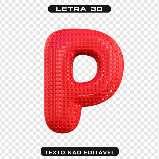 Letra P roja 3D aislada sobre un fondo transparente