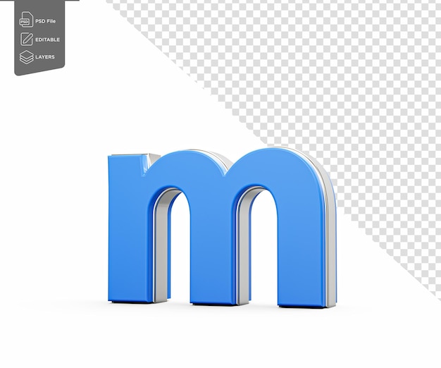 Letra pequeña azul m Alfabeto m reluce con su elegante diseño moderno con bordes afilados Ilustración 3D