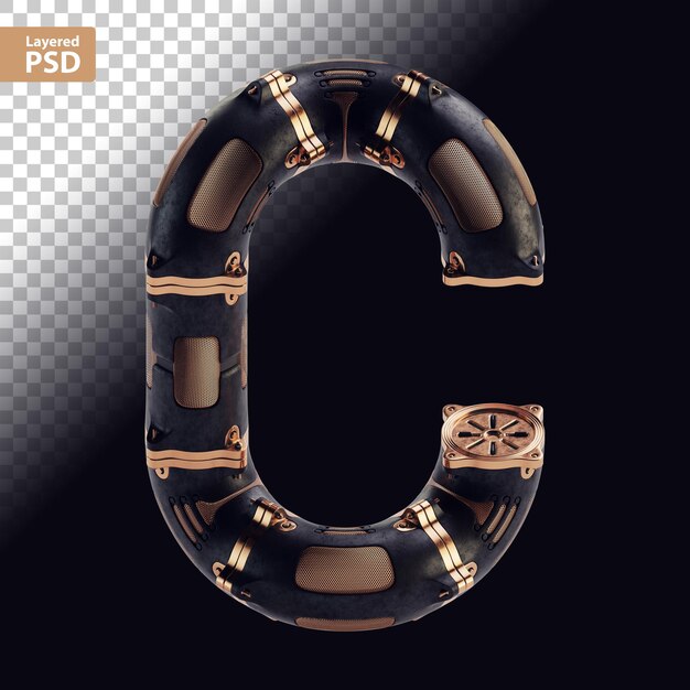 Letra preta steampunk 3D com partes de bronze