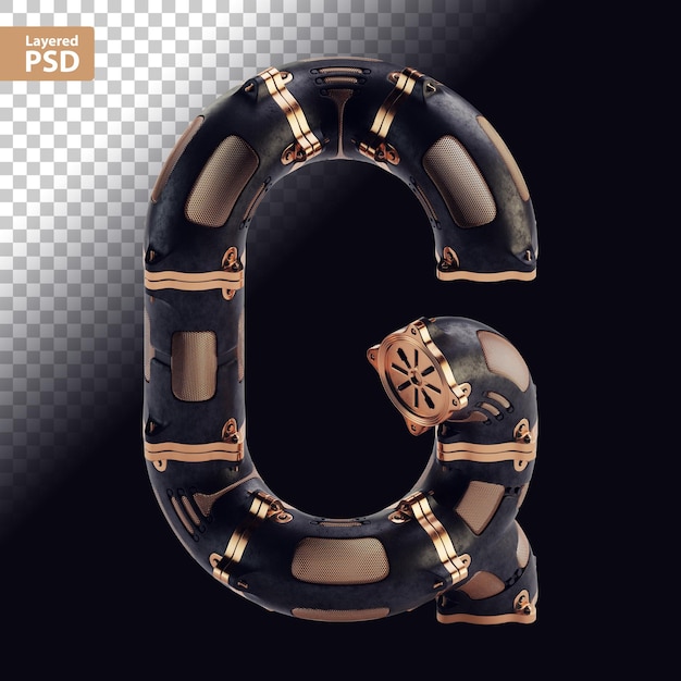 Letra preta steampunk 3D com partes de bronze