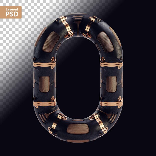 Letra preta steampunk 3D com partes de bronze