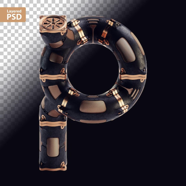 Letra preta steampunk 3D com partes de bronze