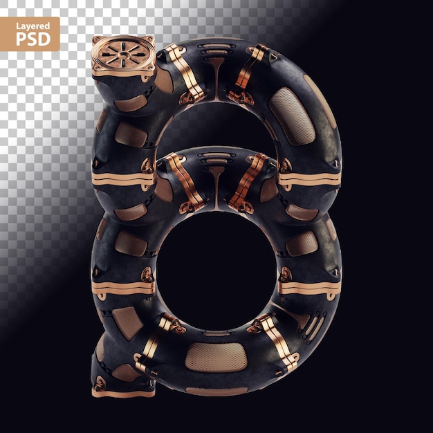 Letra preta steampunk 3D com partes de bronze