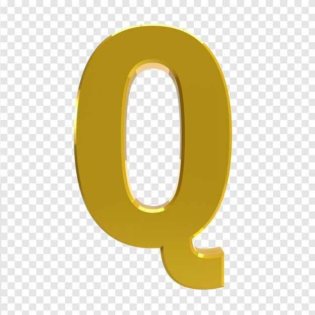 Letra Q dourada sobre um fundo transparente