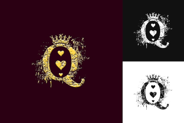 Letra Q con estilo de diseño de logotipo Grunge con Q en forma de una ilustración Diseños vectoriales de logotipo