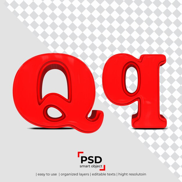 Letra Q fuente 3D hecha de fondo transparente 3d realista