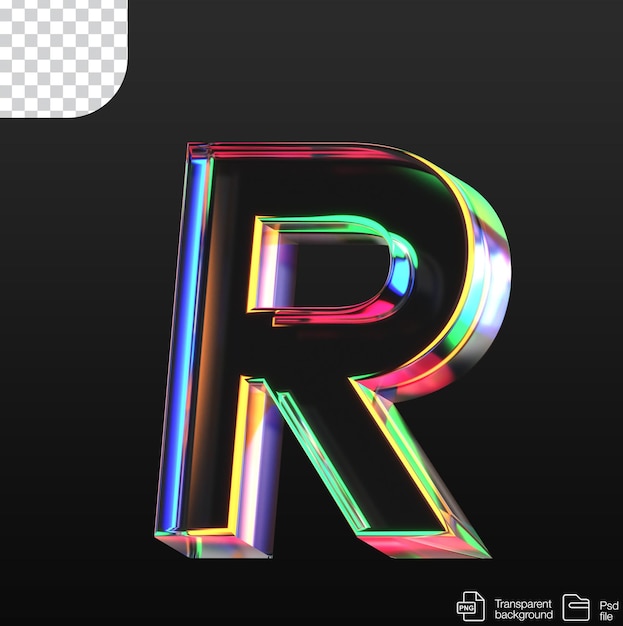 Letra r en estilo de vidrio transparente y archivo psd