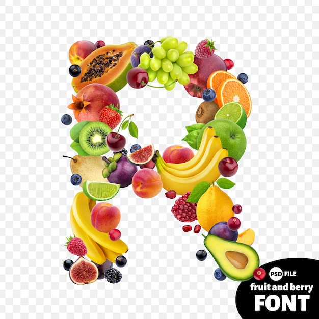 PSD letra r, símbolo de fonte de frutas