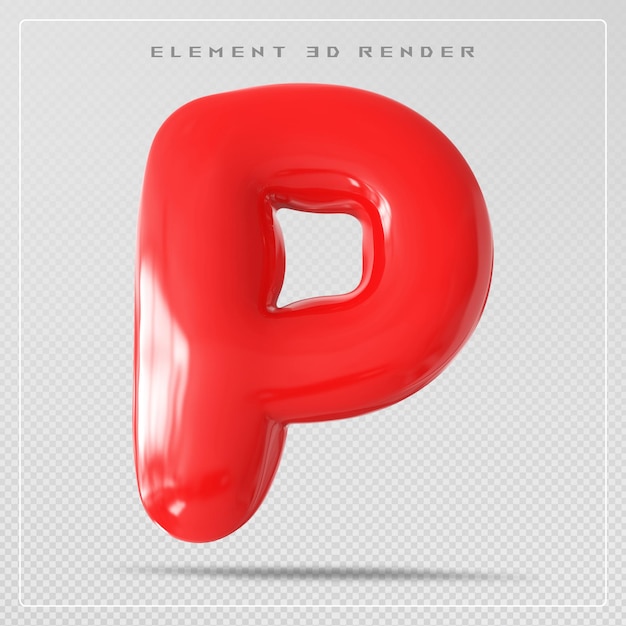 Letra roja P fuente burbuja renderizado en 3D
