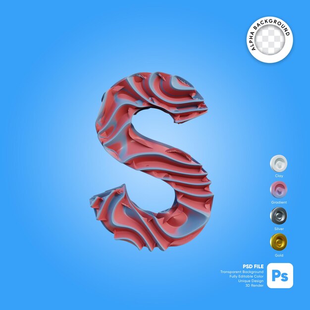 Letra S Alfabeto 3D Estilo de onda