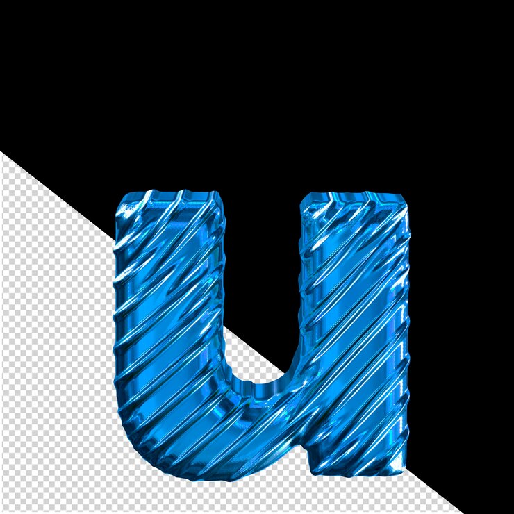 PSD letra de símbolo 3d azul acanalado u