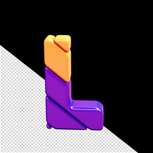 Letra de símbolo 3d de plástico naranja y morado l