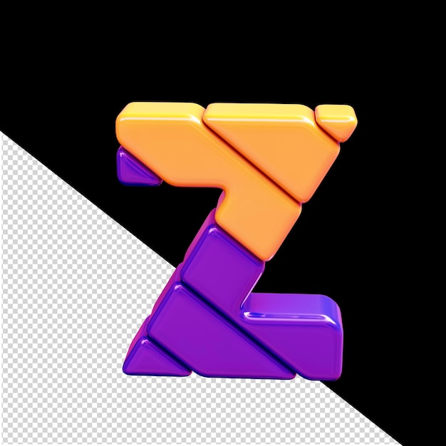 Letra de símbolo 3d de plástico naranja y morado z