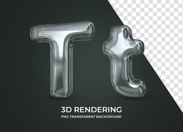 Letra t 3d renderizando fundo transparente isolado