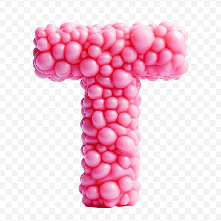 PSD la letra t es rosa con bolas rosas