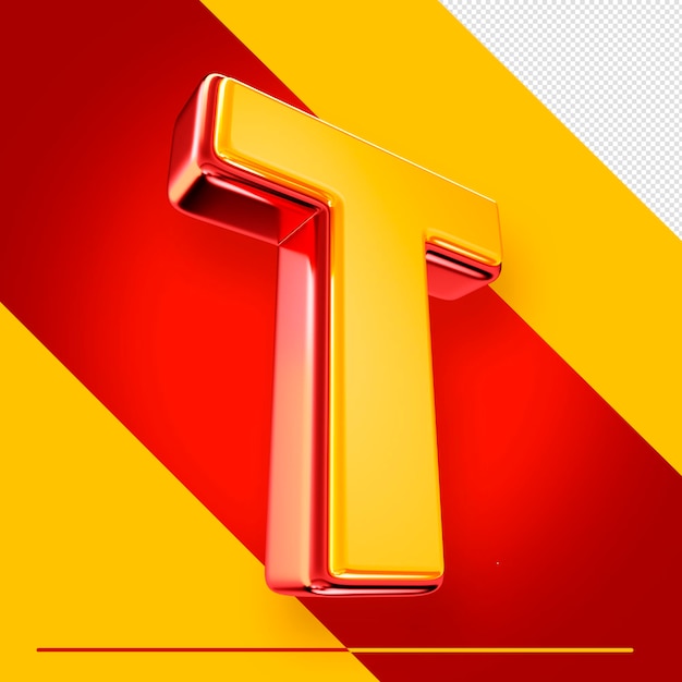 Una letra t con un fondo rojo y amarillo.
