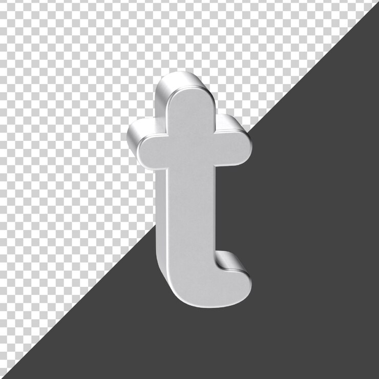 PSD letra t hecha de plata en representación 3d 3d realista letra t