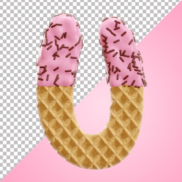 Letra u alfabeto waffle con chispas de chocolate en estilo 3d aislado